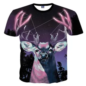 Majestic Stag in a Forest Against a Starry Night Sky Deer with Antlers Print Graphic Tee | DOTOLY