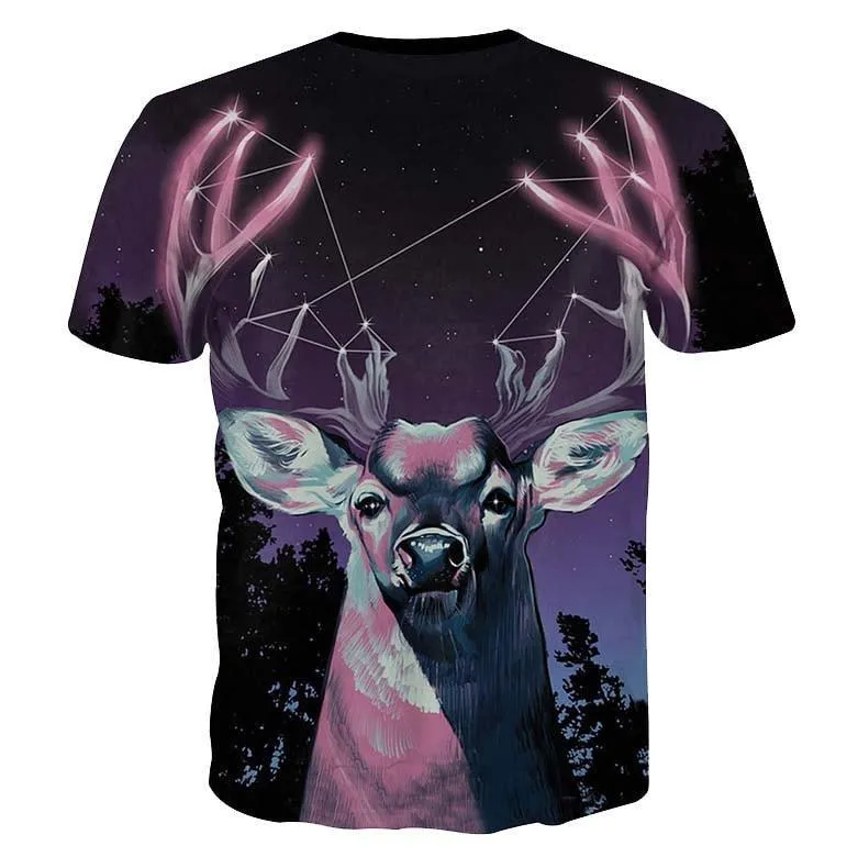 Majestic Stag in a Forest Against a Starry Night Sky Deer with Antlers Print Graphic Tee | DOTOLY