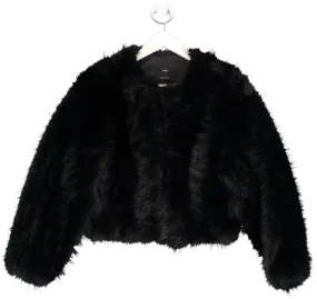 MANGO Black Cropped Faux Fur Coat UK M