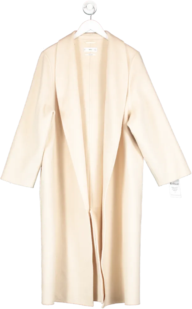 MANGO Cream Handmade Wide Lapel Wool Coat UK S