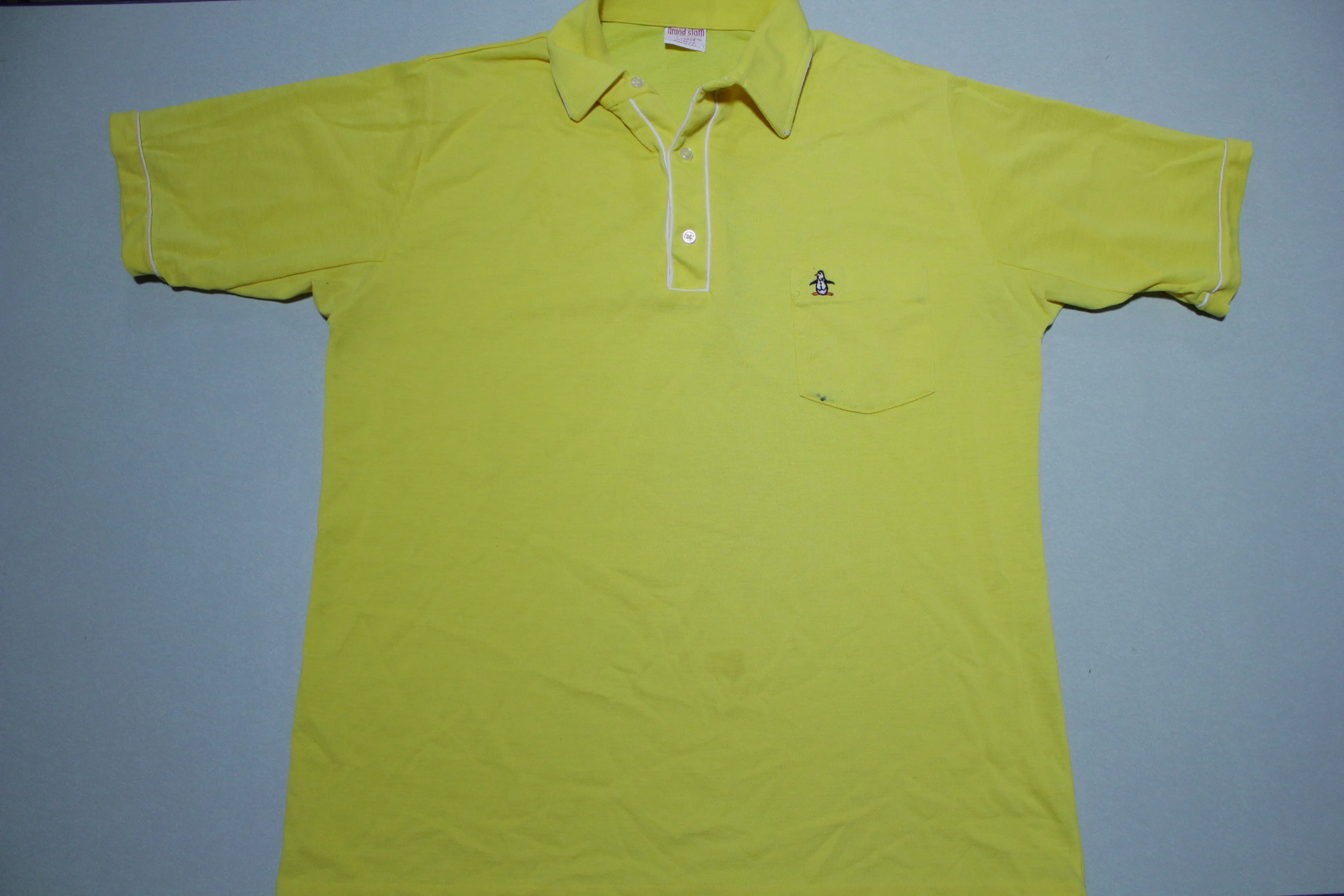 Munsingwear Grand Slam Penguin Vintage Yellow 80's Made In USA Golf Polo Shirt