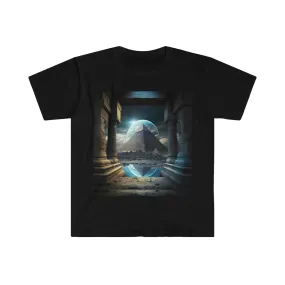 Mystic Eclipse: Egyptian Pyramid AI Art T-shirt -Men's and Women's Unisex Softstyle Shirt - Festival Urban Street Wear v2.0