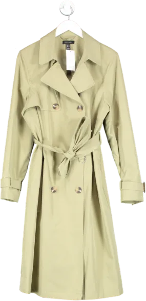 New Look Green Khaki Formal Belted Trench Coat UK 14