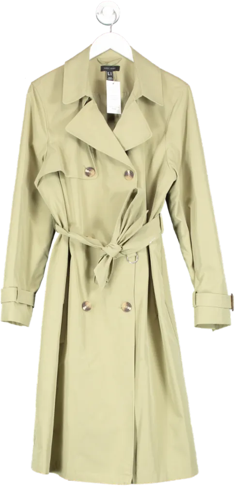 New Look Green Khaki Formal Belted Trench Coat UK 14