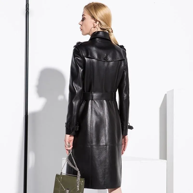 NYC Leather Trench Coat For Women