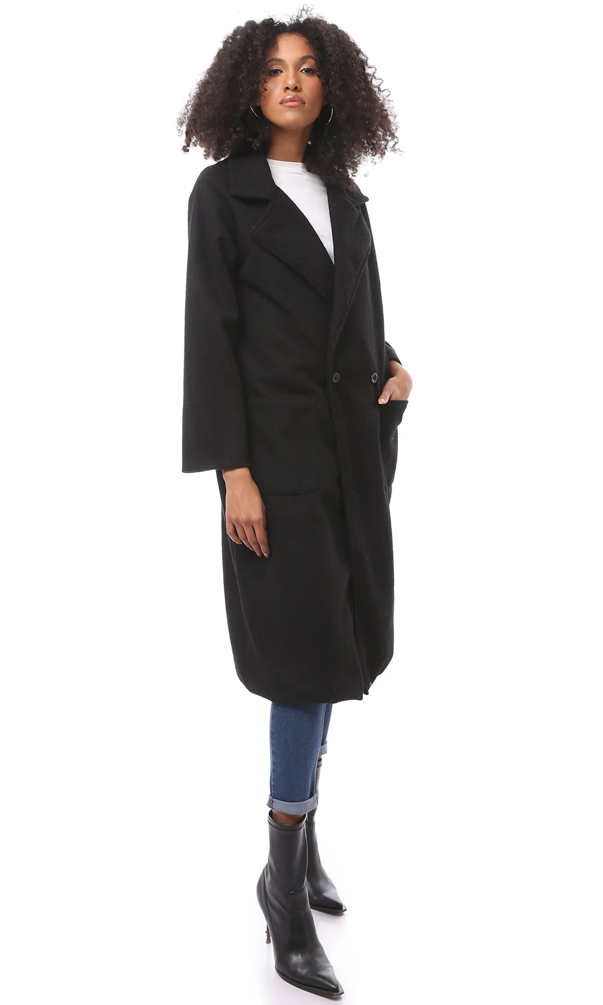 O174173 Long Sleeves Solid Black Gokh Coat