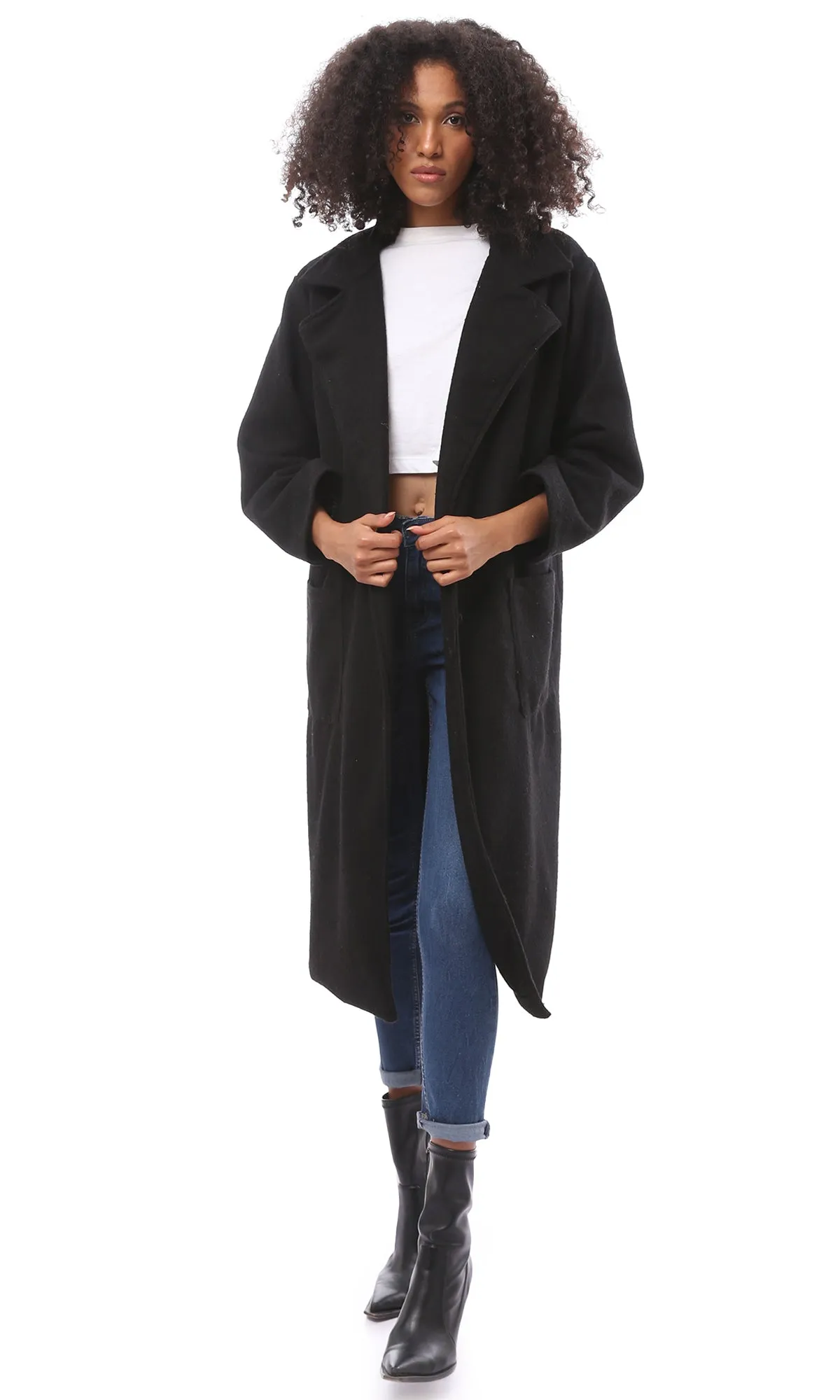 O174173 Long Sleeves Solid Black Gokh Coat