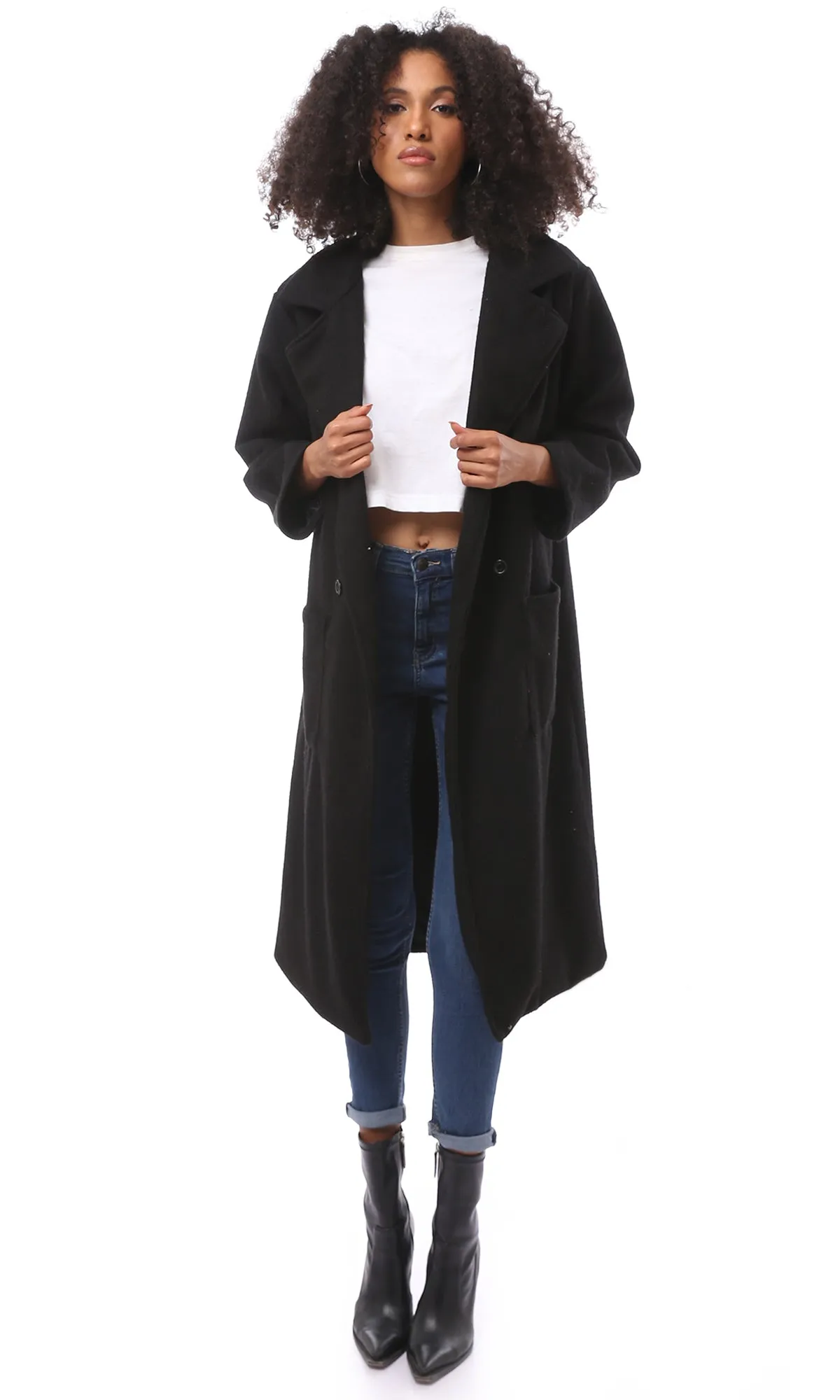 O174173 Long Sleeves Solid Black Gokh Coat