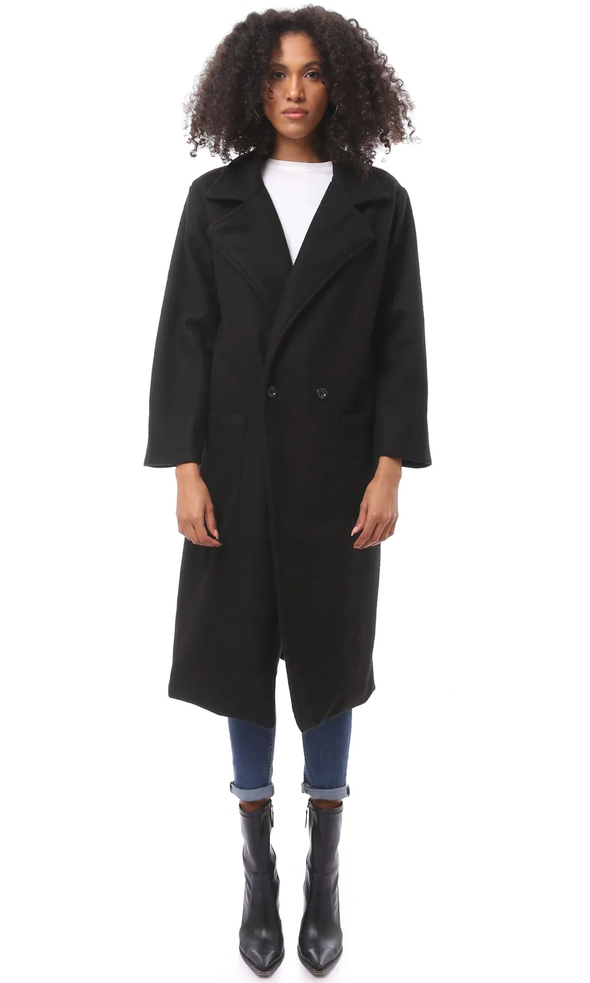 O174173 Long Sleeves Solid Black Gokh Coat