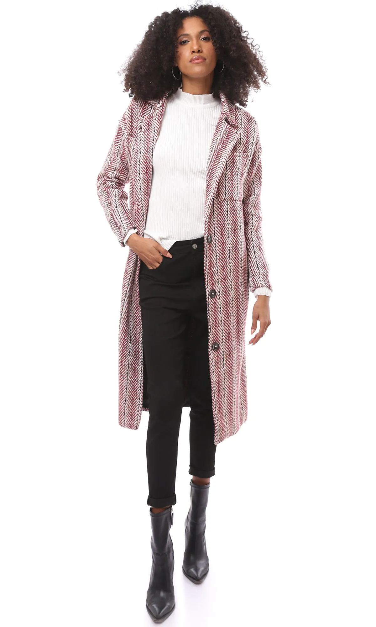 O175276 Multicolour Long Coat With Notched Lapel