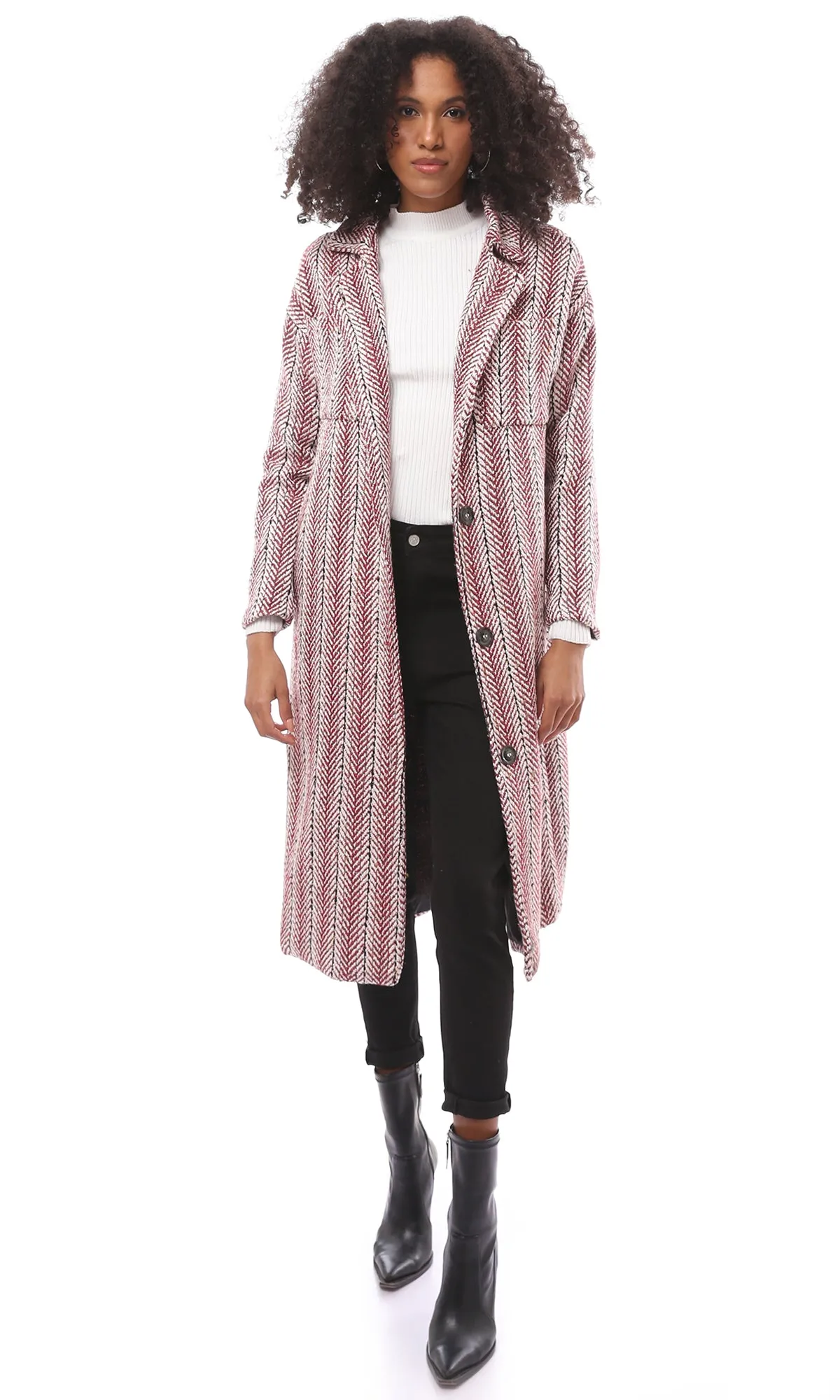 O175276 Multicolour Long Coat With Notched Lapel