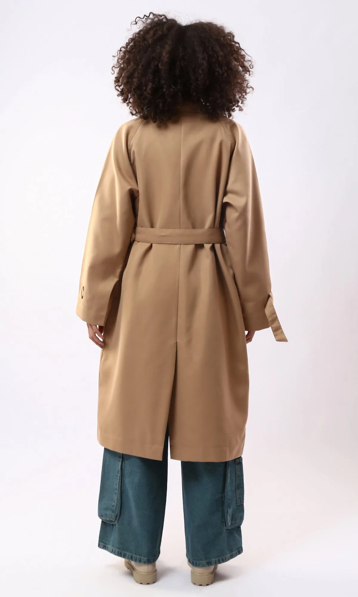 O176259 Classic Collar Dark Beige Buttoned Coat