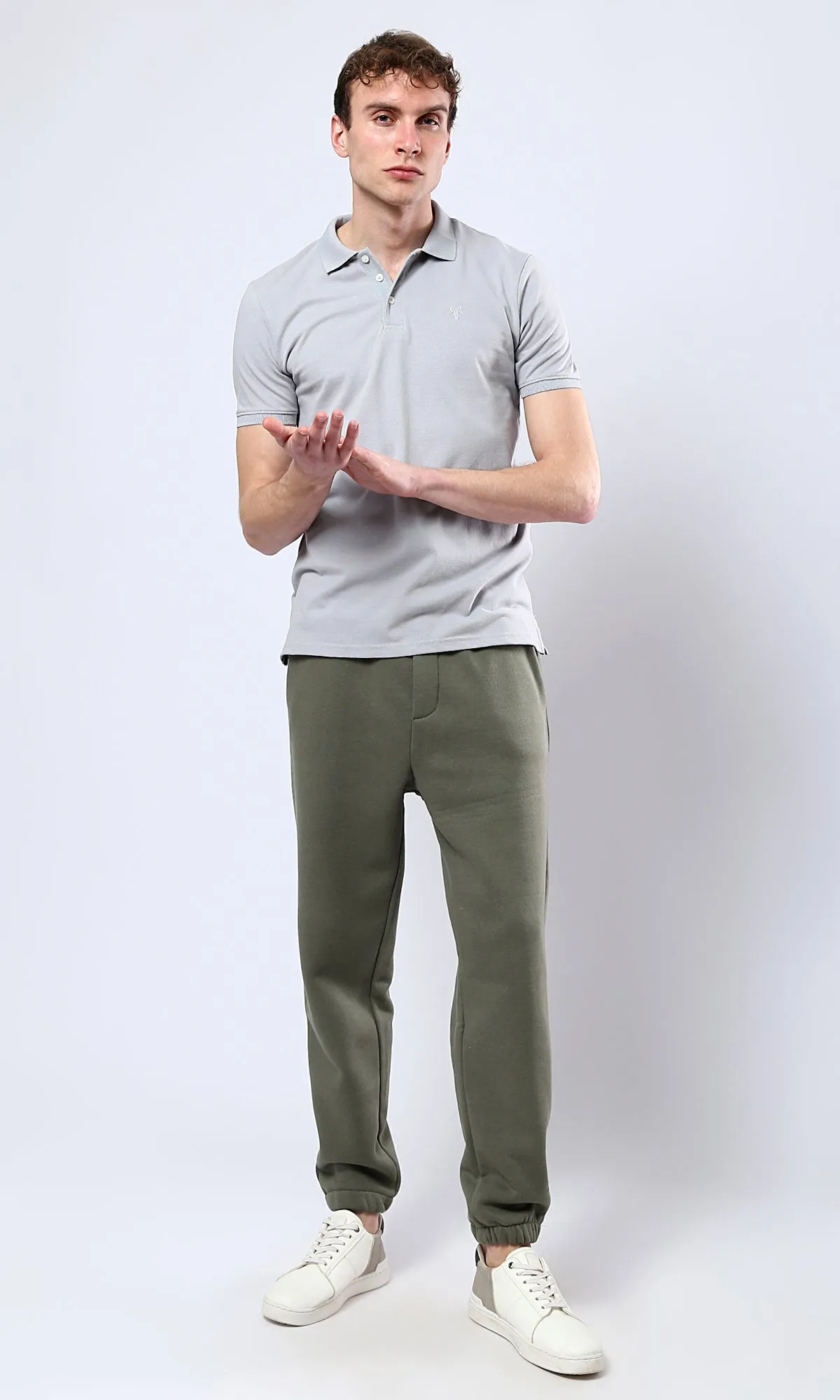 O178889 Light Grey Solid Polo Shirt With Classic Collar