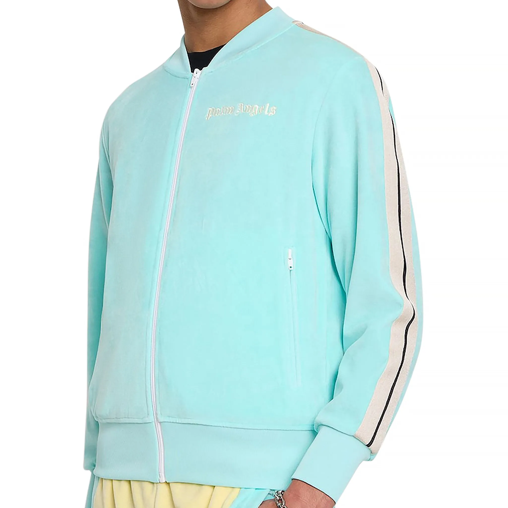 Palm Angels Chenille Logo Striped Light Blue Zip-Up Track Jacket