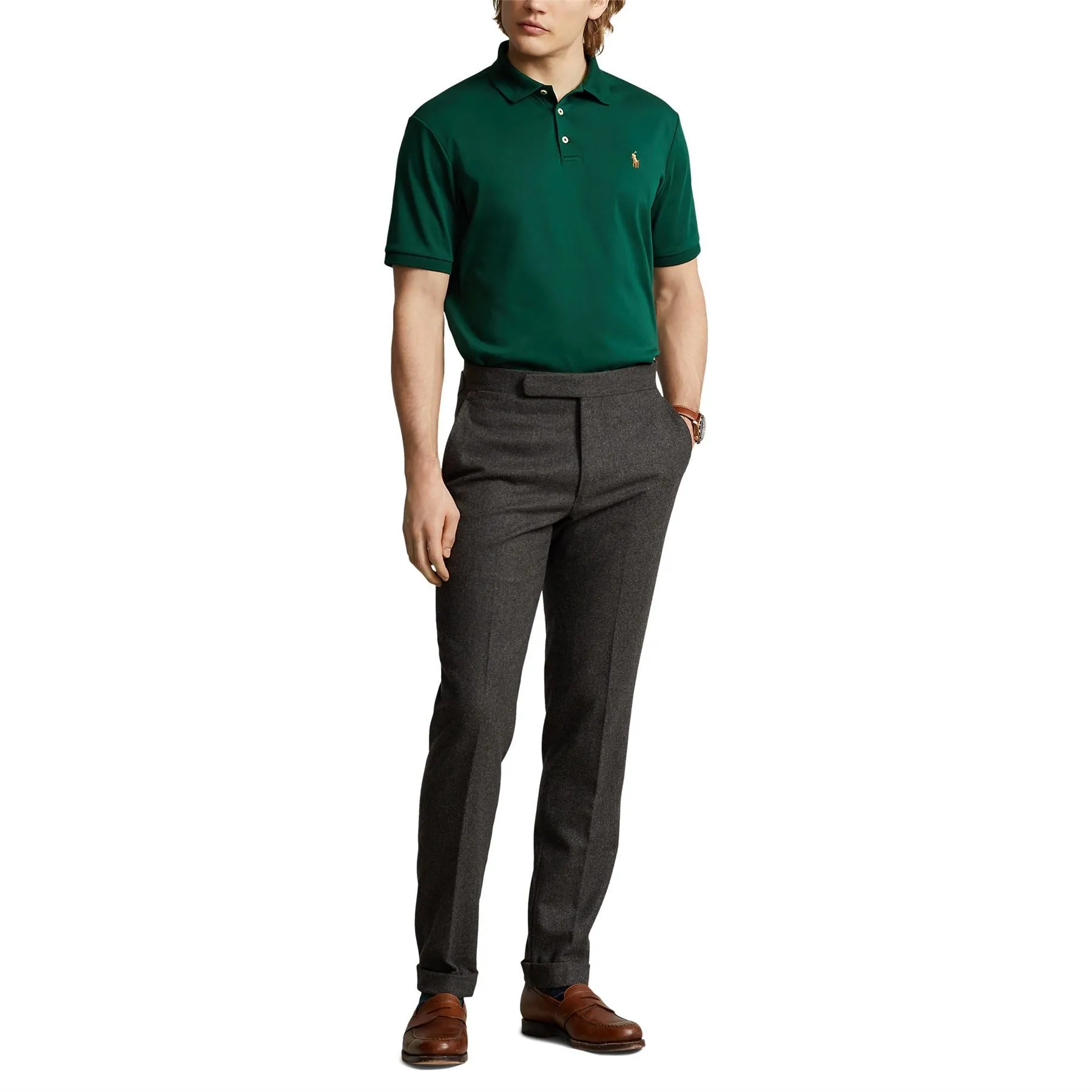 Polo Golf Slim Fit Cotton Polo Moss Agate - AW23