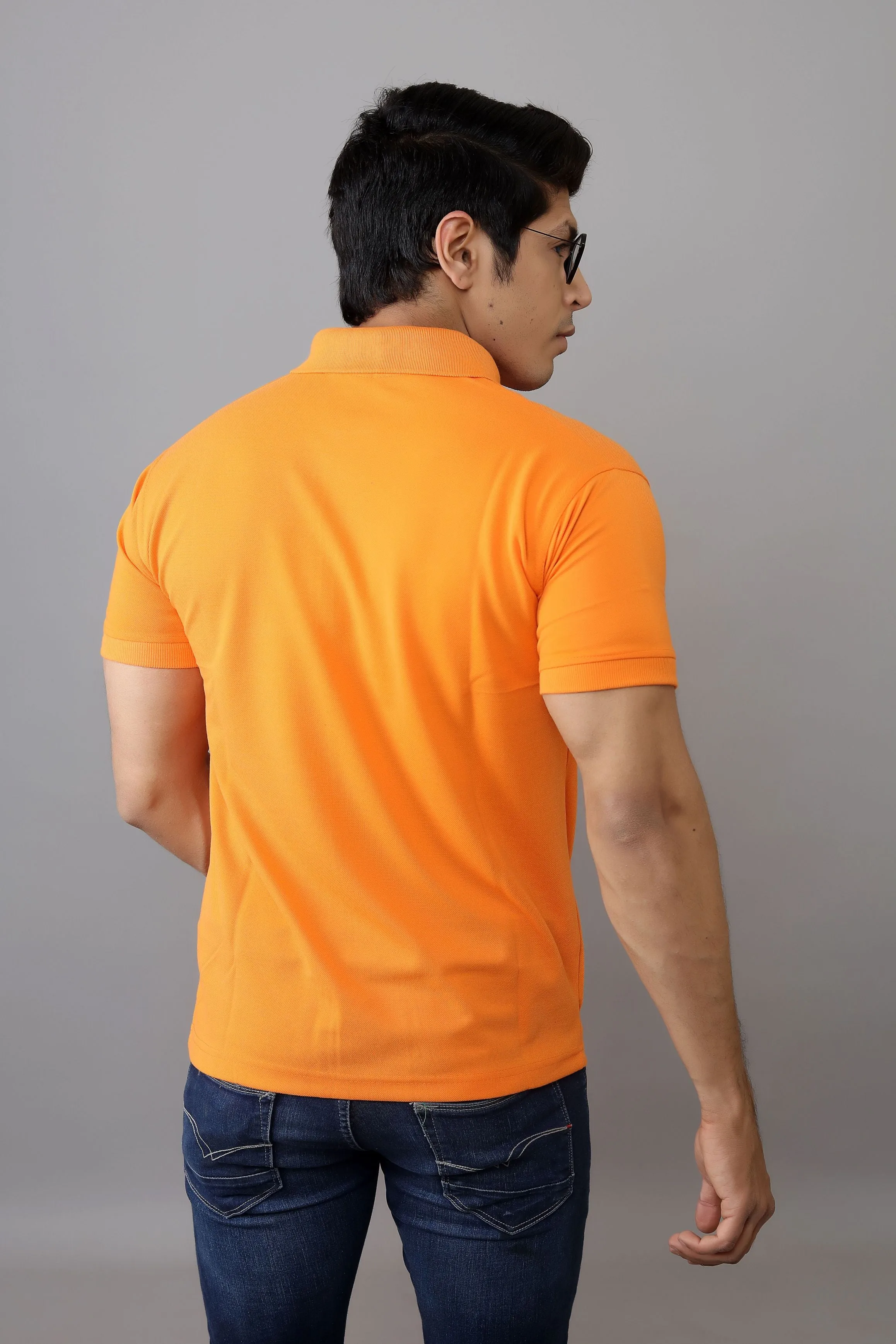 Polo T Shirts for Men - Men Orange Solid Polo Collar T-shirt