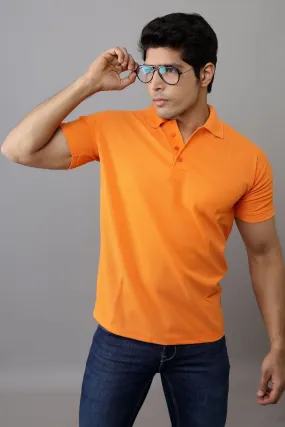 Polo T Shirts for Men - Men Orange Solid Polo Collar T-shirt