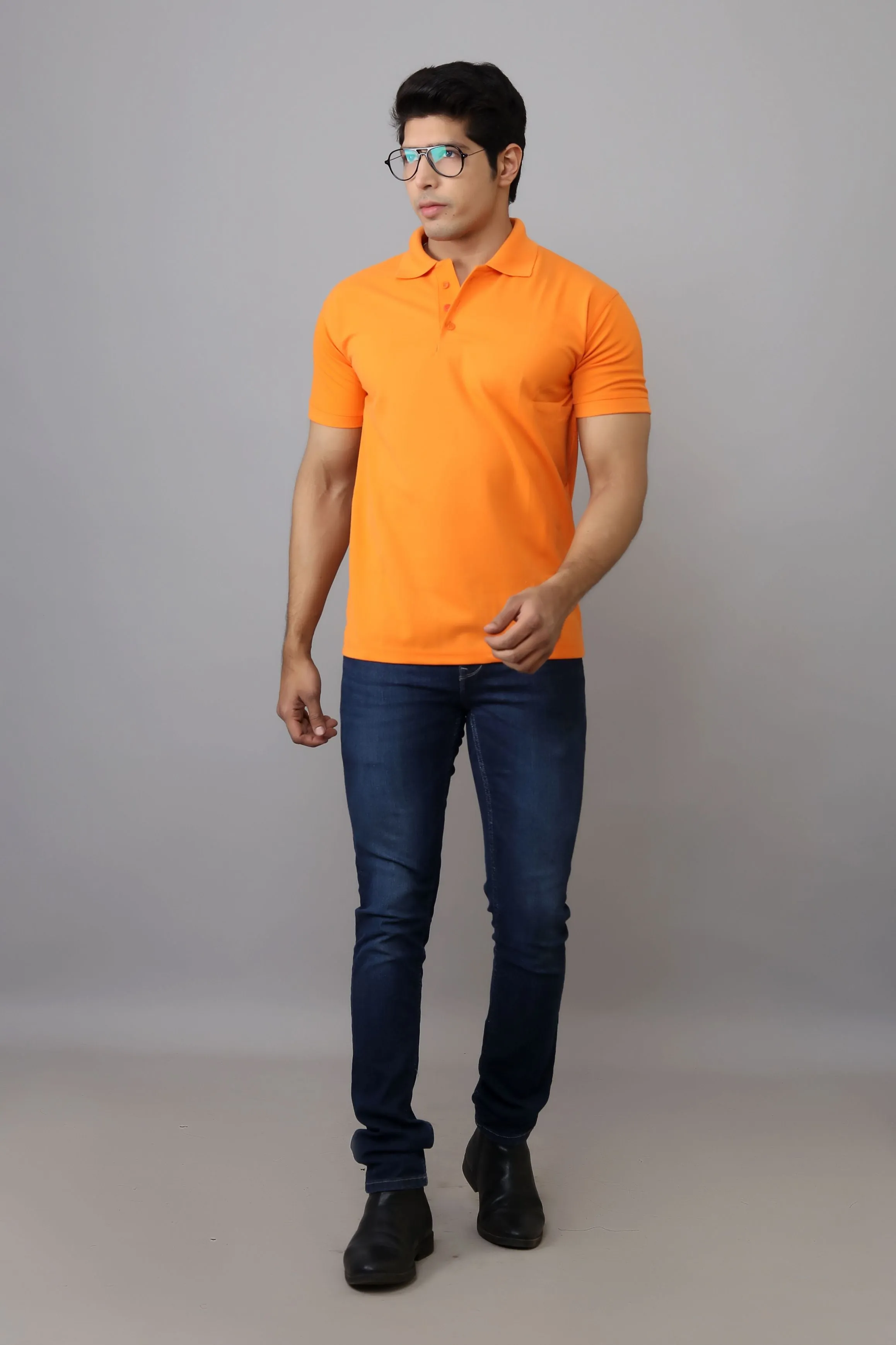 Polo T Shirts for Men - Men Orange Solid Polo Collar T-shirt