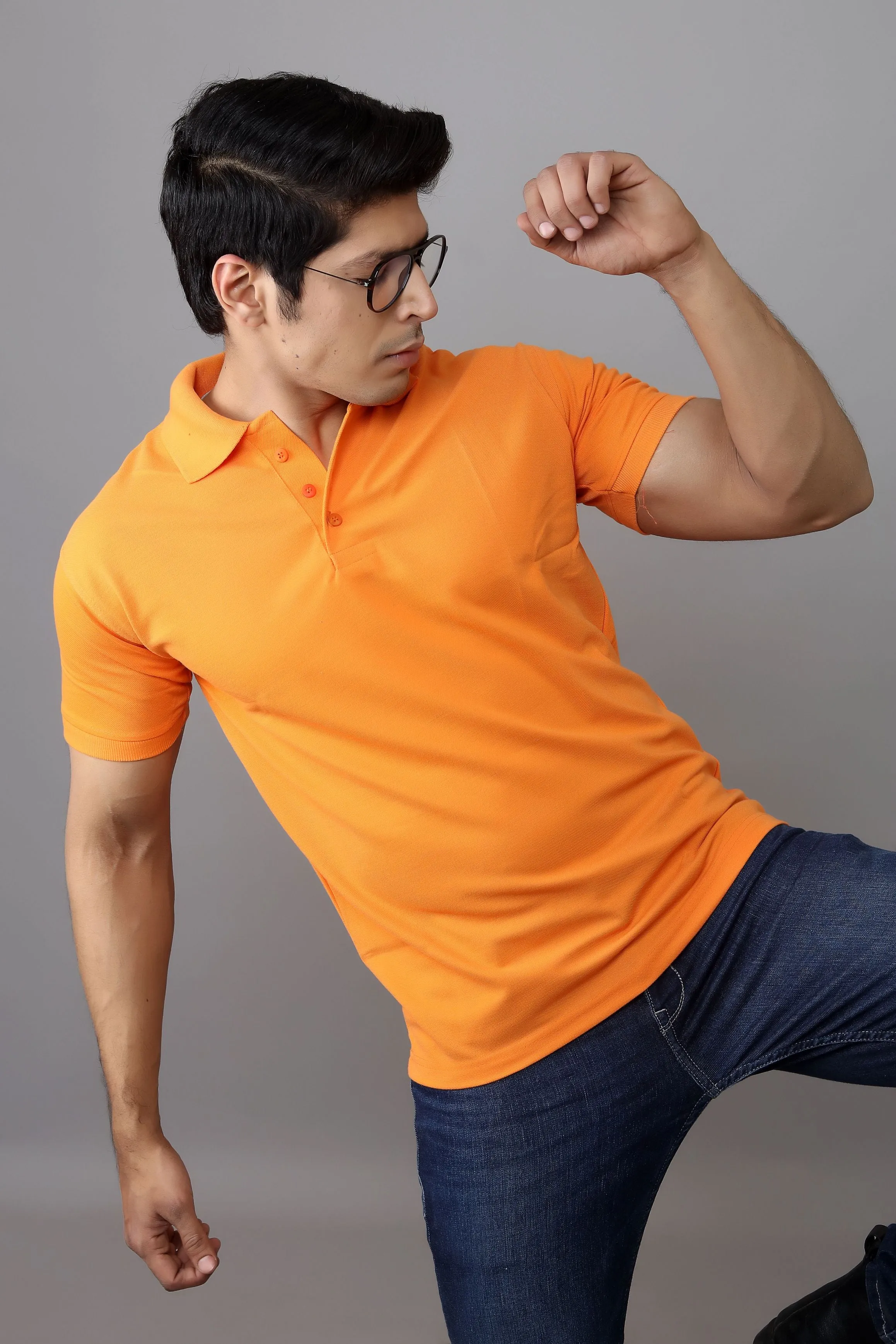 Polo T Shirts for Men - Men Orange Solid Polo Collar T-shirt