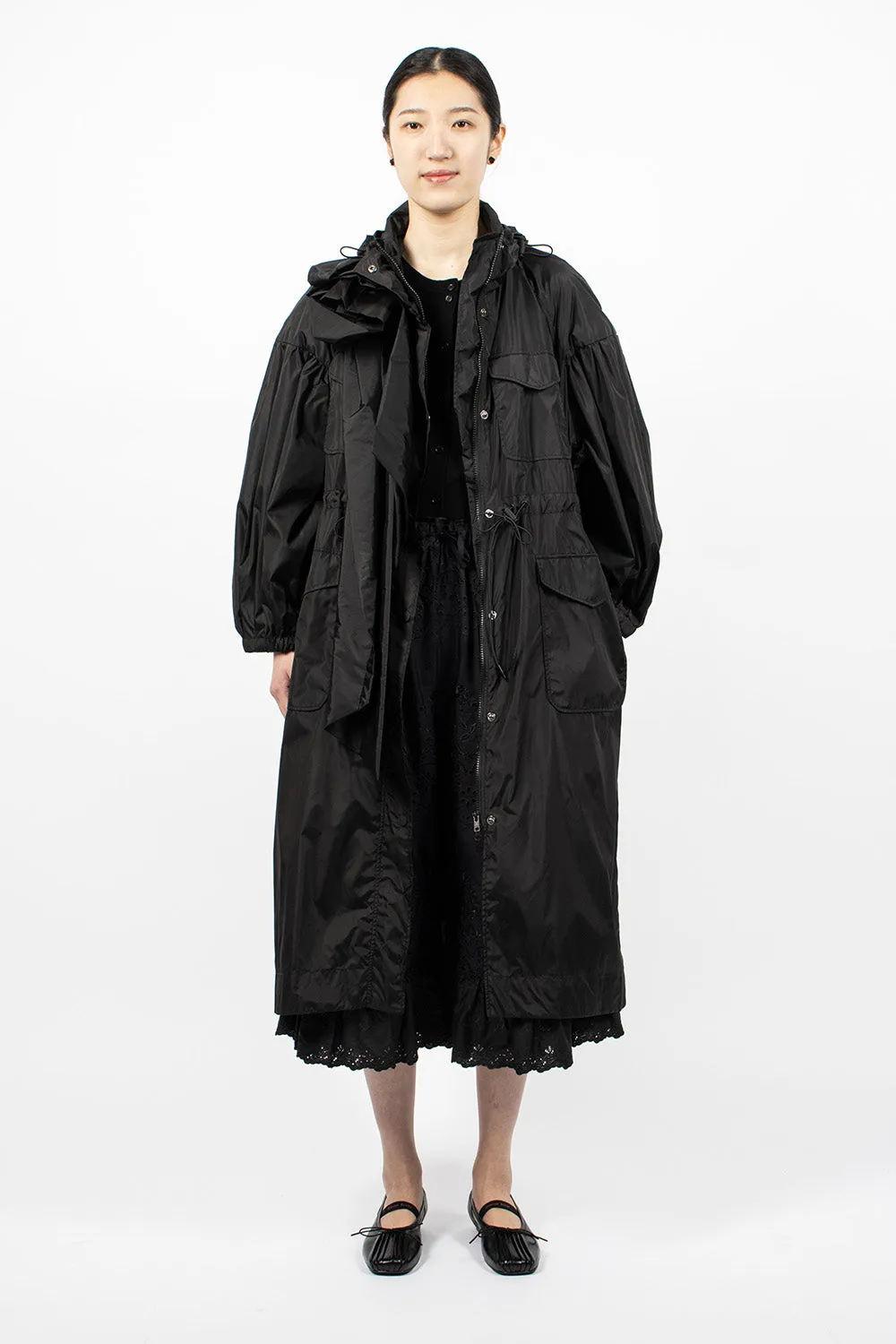 Pressed Rose Puff Sleeve Coat Black