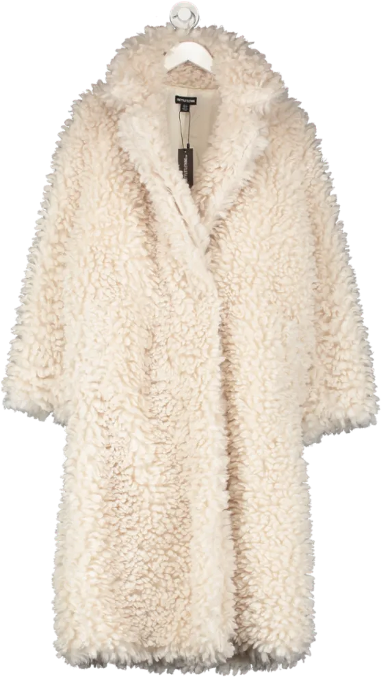 PrettyLittleThing Cream Soft Touch Longline Borg Coat UK 12