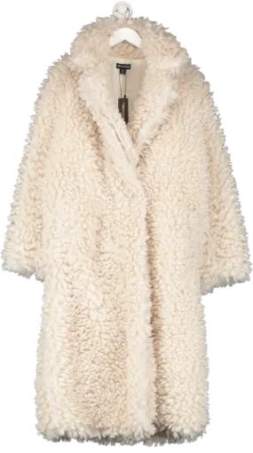 PrettyLittleThing Cream Soft Touch Longline Borg Coat UK 12