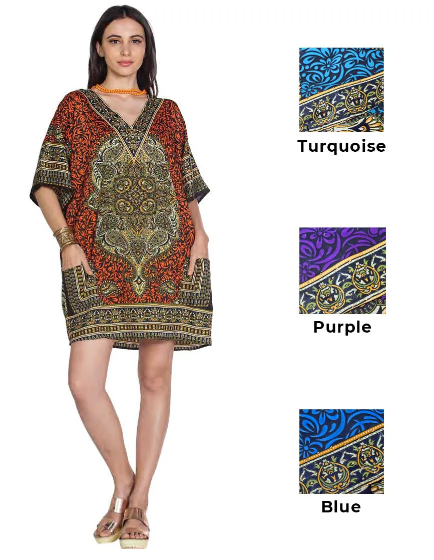 "Cambodian Monsoon" Tribal Print Kaftan Tunic - One Size