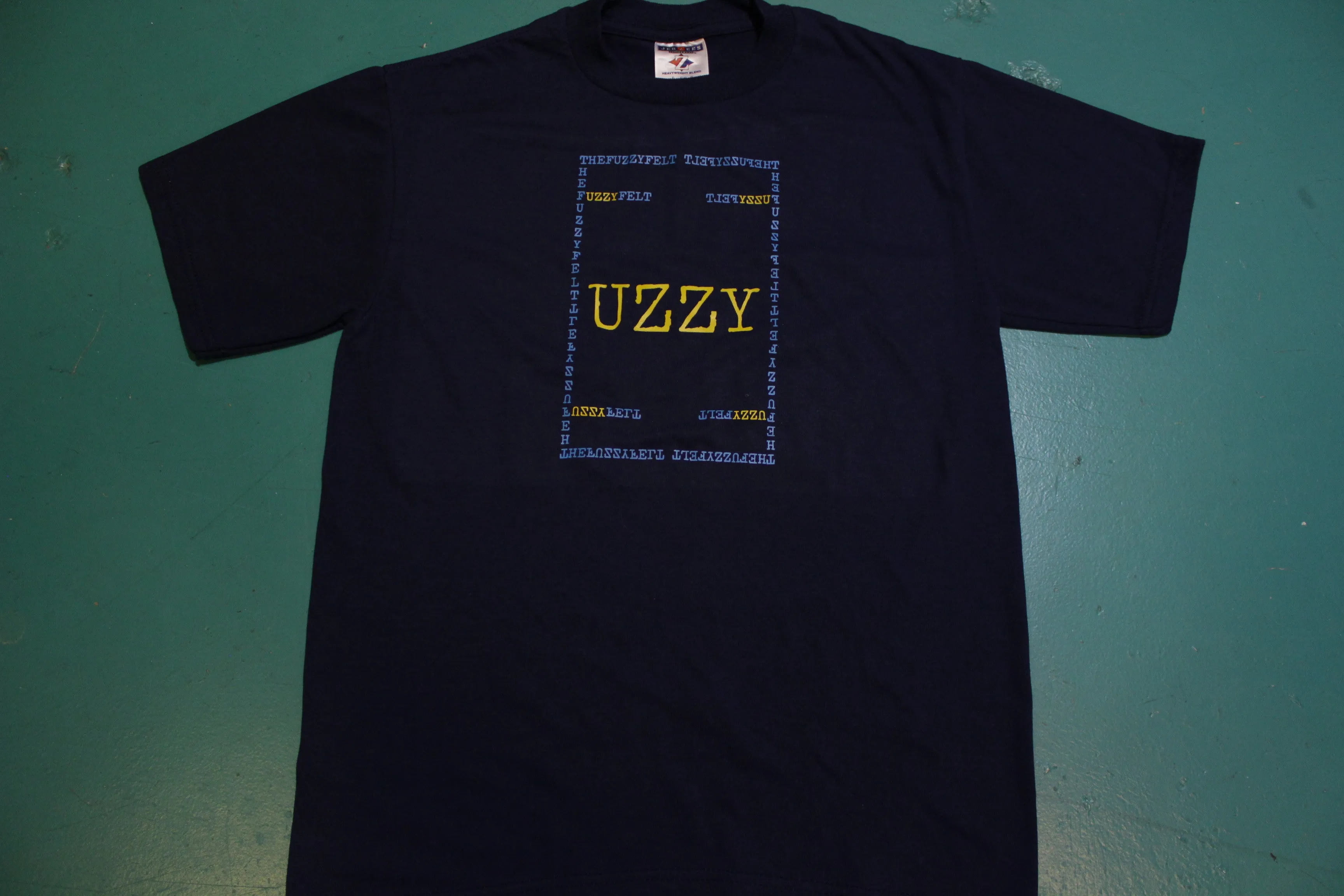 "UZZY" Fuzzy Felt Custom Hand Printed Logo On Authentic Vintage T-Shirt