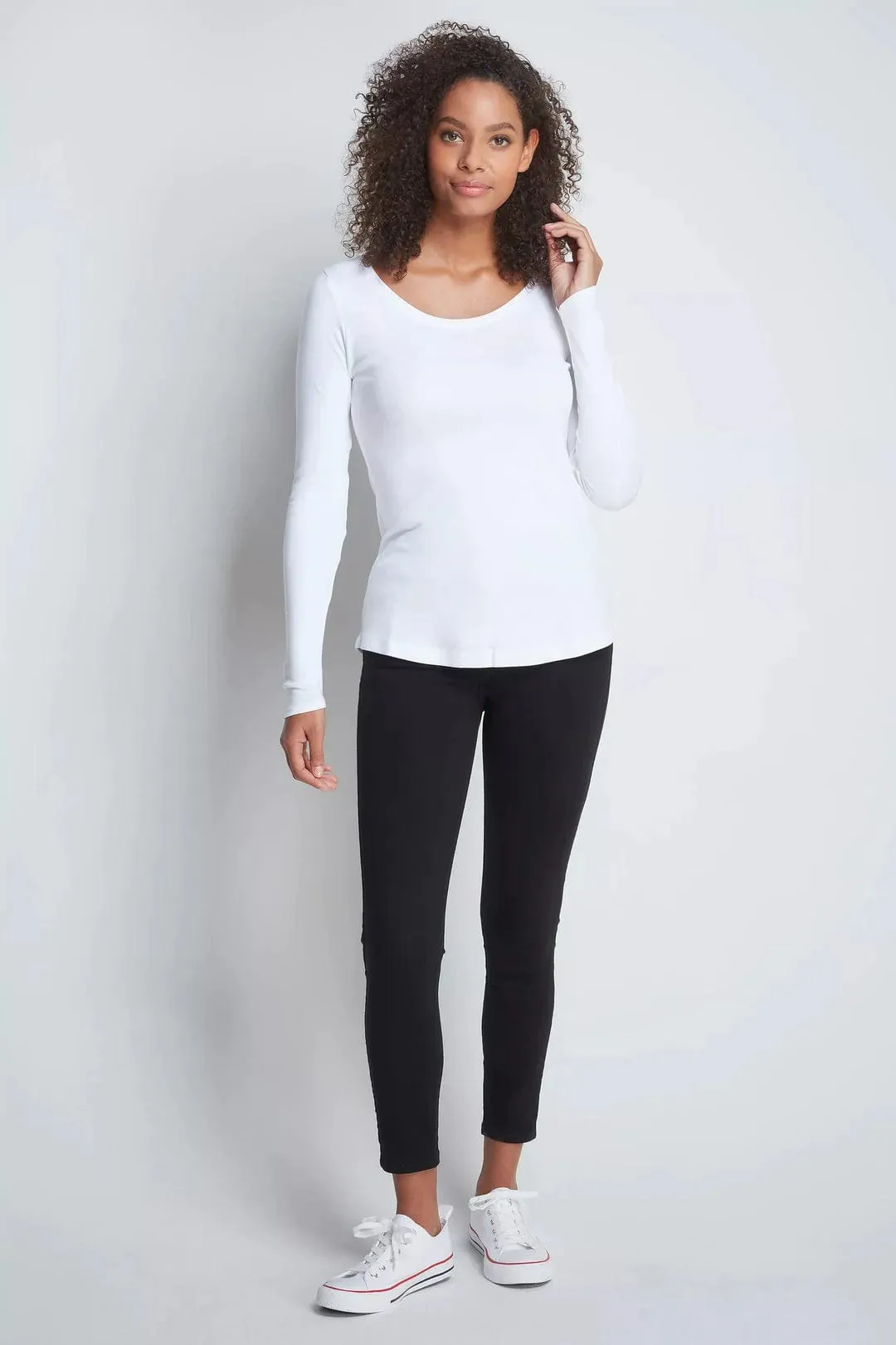 Scoop Neck Long Sleeve Cotton TENCEL Modal Blend T-shirt | Multiple Colours