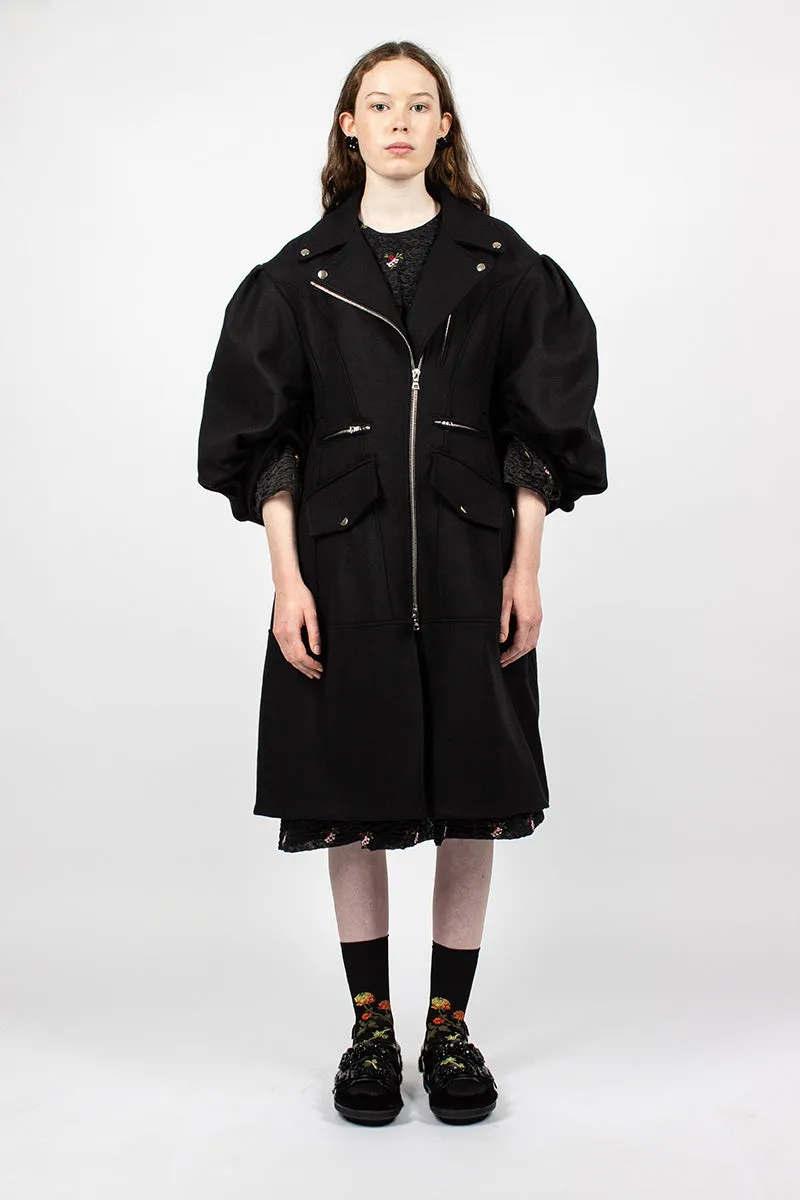 Sculpted Biker Detail Coat Black