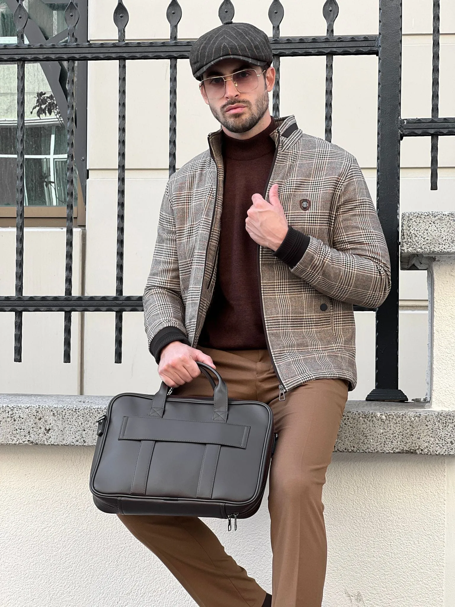 Side Pocket Plaid Wool Beige Coat