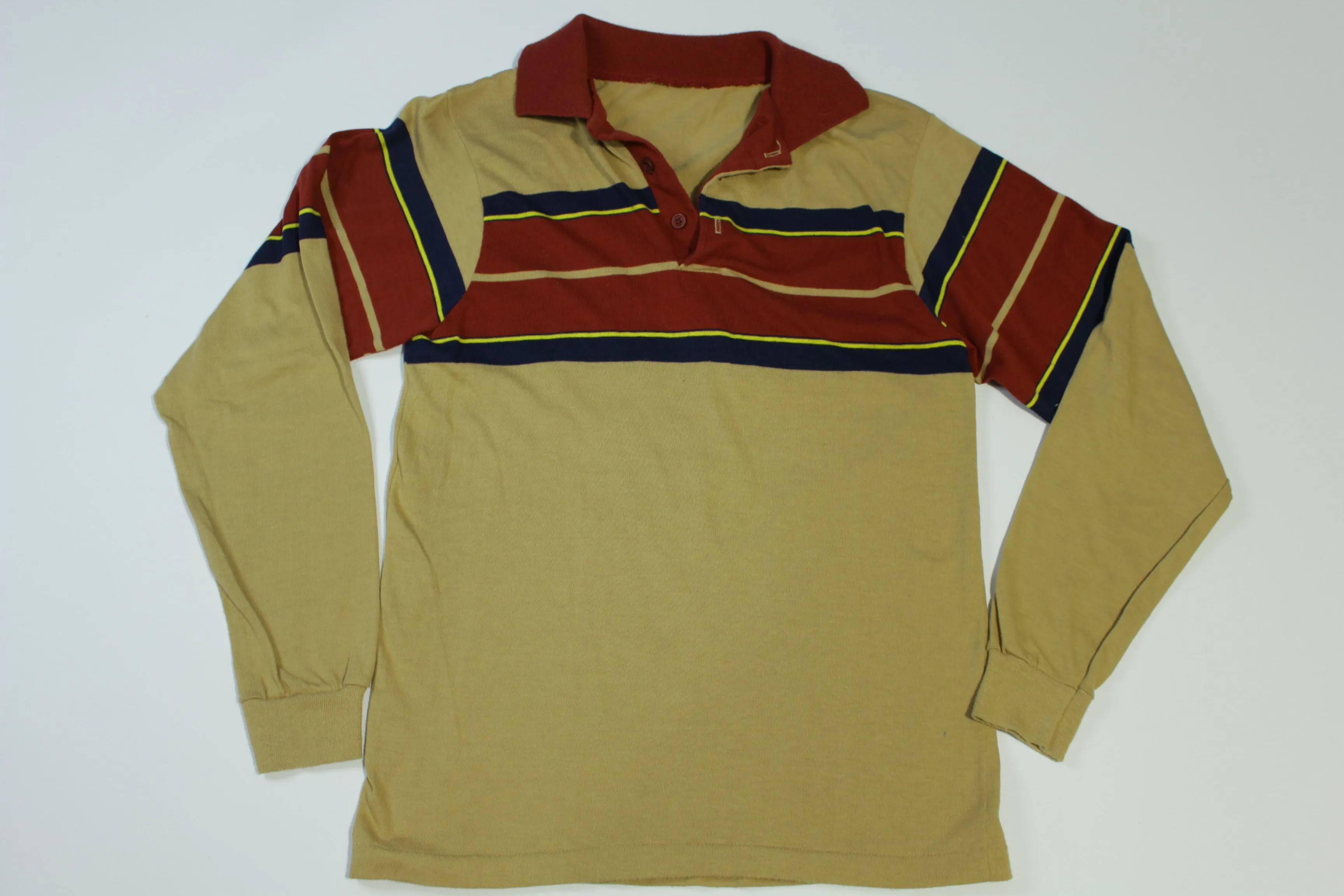 Striped Brown Vintage 80's Long Sleeve Polo Golf Shirt