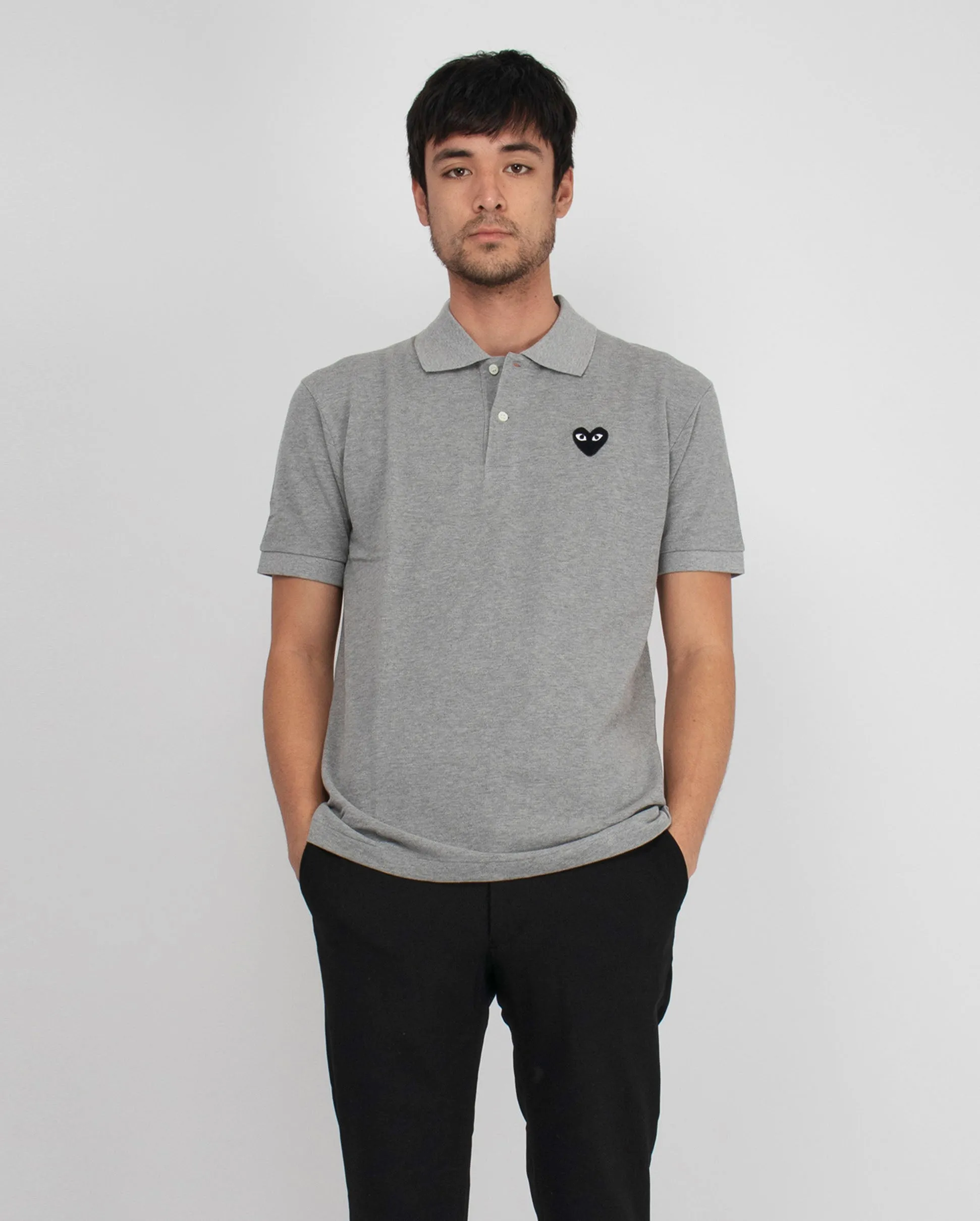 T078 BLACK HEART POLO SHIRT / GREY