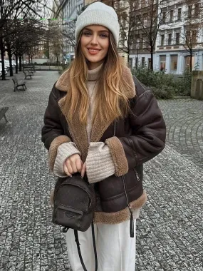 Thick Warm Winter Fur Faux Leather Motorcycle Oversized Jacket Coat