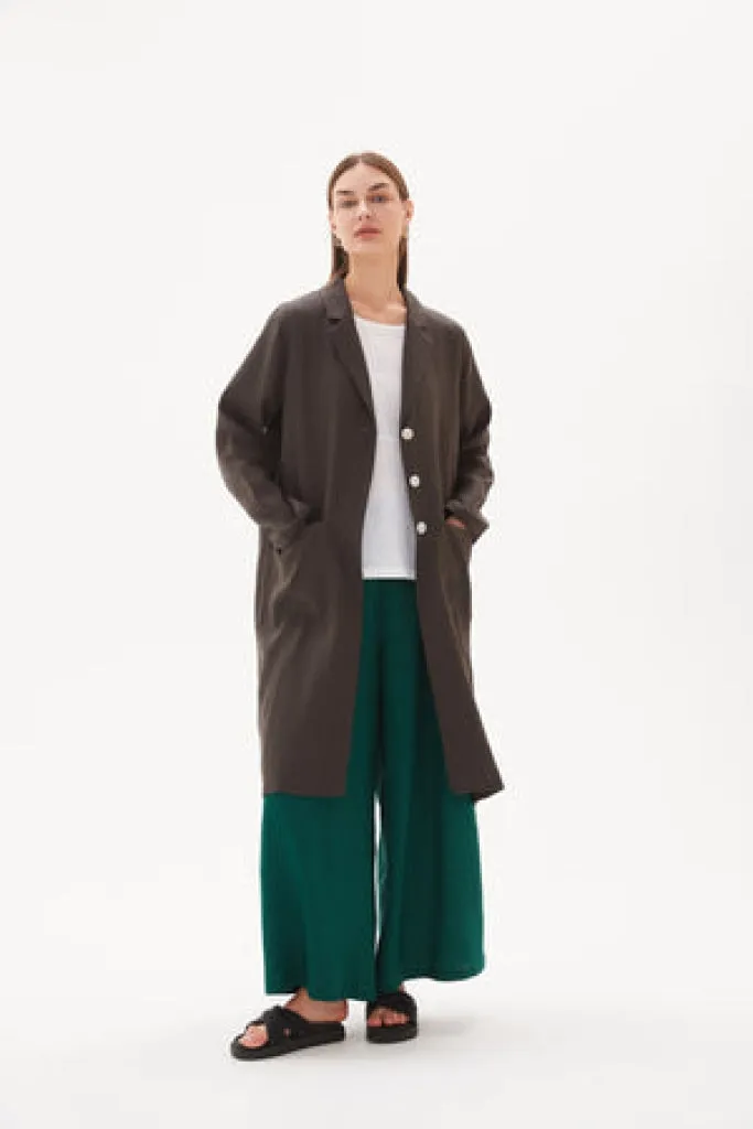 Tirelli - Linen Duster Coat - Dark Ocean