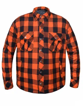 'Unik' Men's Flannel Armored Riding Shirt - Black / Orange