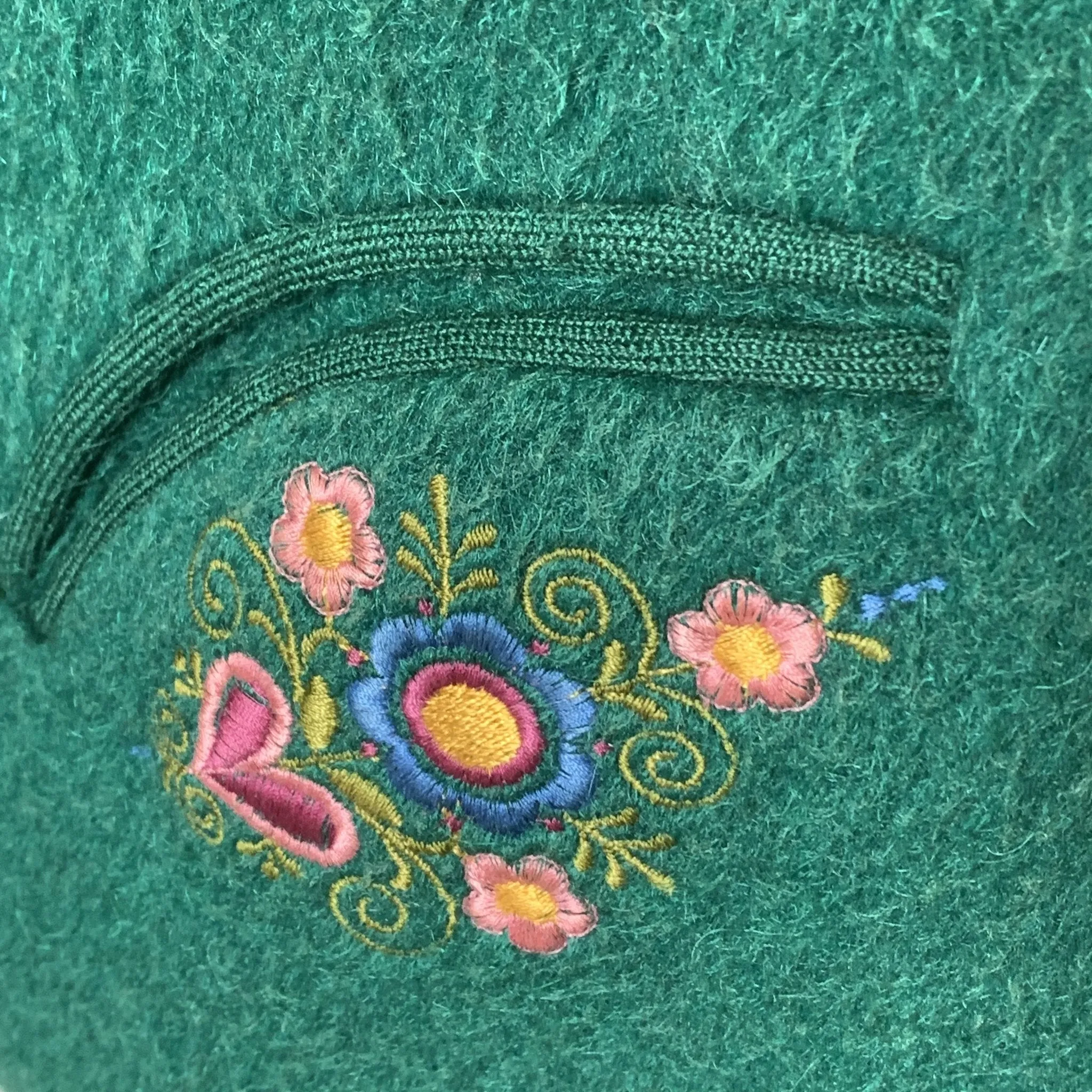 Vintage Green Wool Jacket with Embroidered Flowers from Germany. Waterproof Wool Perfect for Spring!