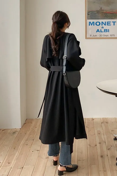 White Black Two-way wear Sophisticated Sheer Long Trench Coats Belted For Womens Loose Fit Outerwear Spring Autumn Korean Drama Fashion