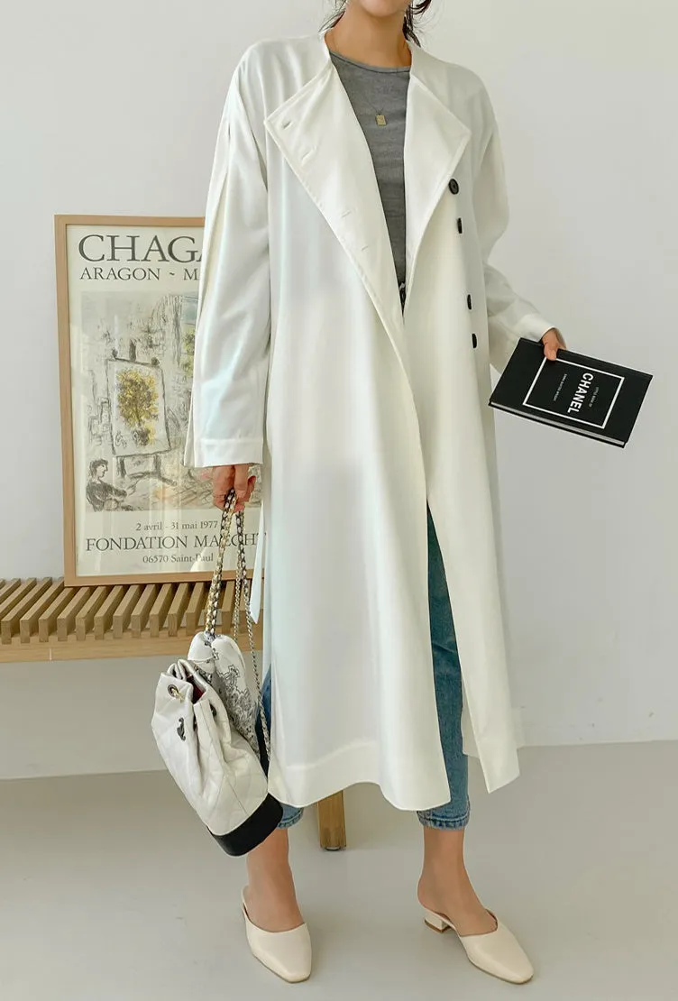 White Black Two-way wear Sophisticated Sheer Long Trench Coats Belted For Womens Loose Fit Outerwear Spring Autumn Korean Drama Fashion