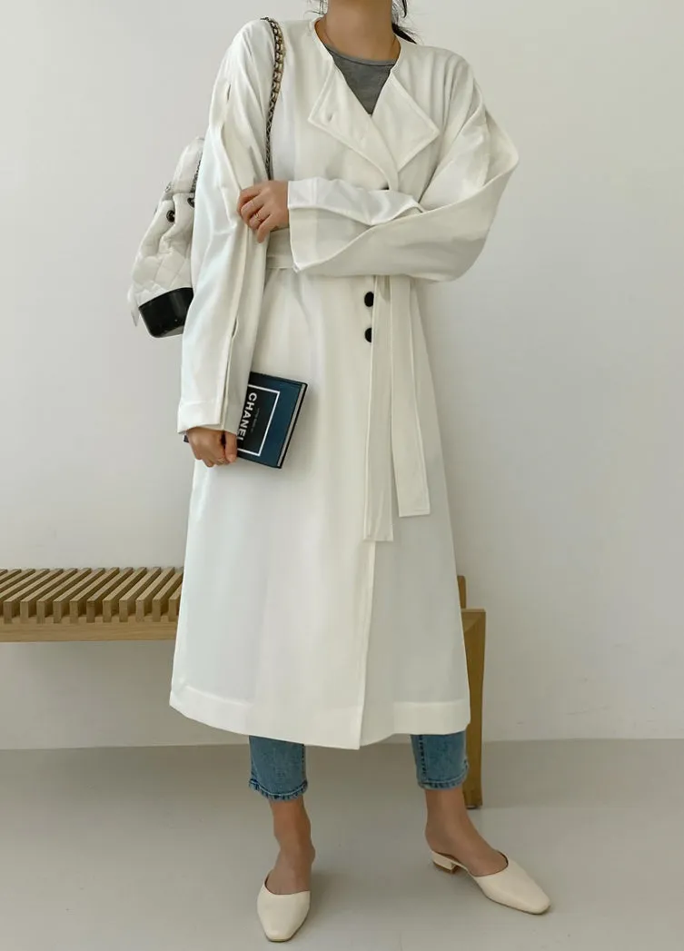 White Black Two-way wear Sophisticated Sheer Long Trench Coats Belted For Womens Loose Fit Outerwear Spring Autumn Korean Drama Fashion