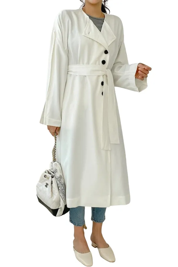 White Black Two-way wear Sophisticated Sheer Long Trench Coats Belted For Womens Loose Fit Outerwear Spring Autumn Korean Drama Fashion