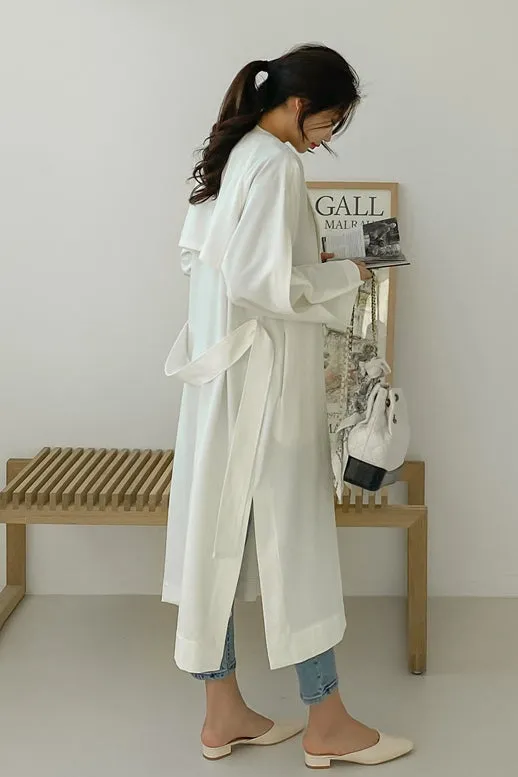 White Black Two-way wear Sophisticated Sheer Long Trench Coats Belted For Womens Loose Fit Outerwear Spring Autumn Korean Drama Fashion