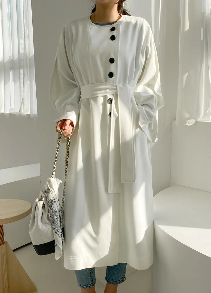 White Black Two-way wear Sophisticated Sheer Long Trench Coats Belted For Womens Loose Fit Outerwear Spring Autumn Korean Drama Fashion