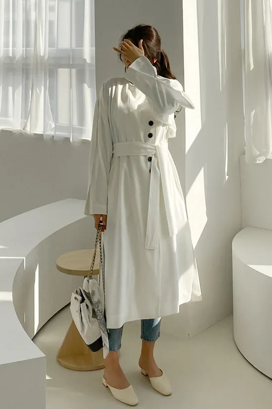 White Black Two-way wear Sophisticated Sheer Long Trench Coats Belted For Womens Loose Fit Outerwear Spring Autumn Korean Drama Fashion