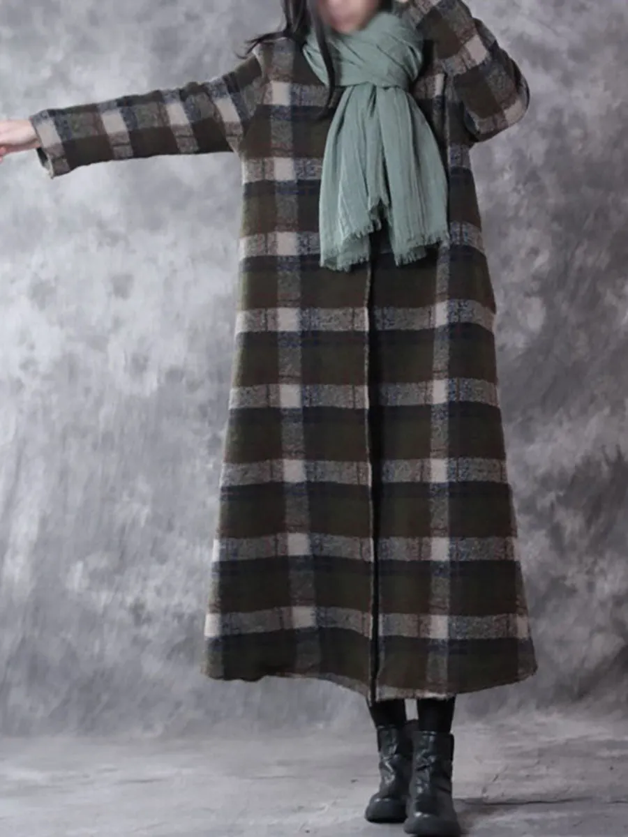 Winter Small Collar Plaid Lattice Cashmere Coat