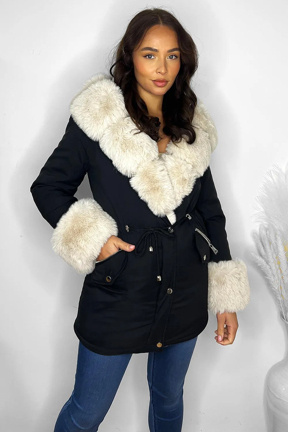 Faux Fur Detachable Fully Lined Versatile Hooded Winter Jacket