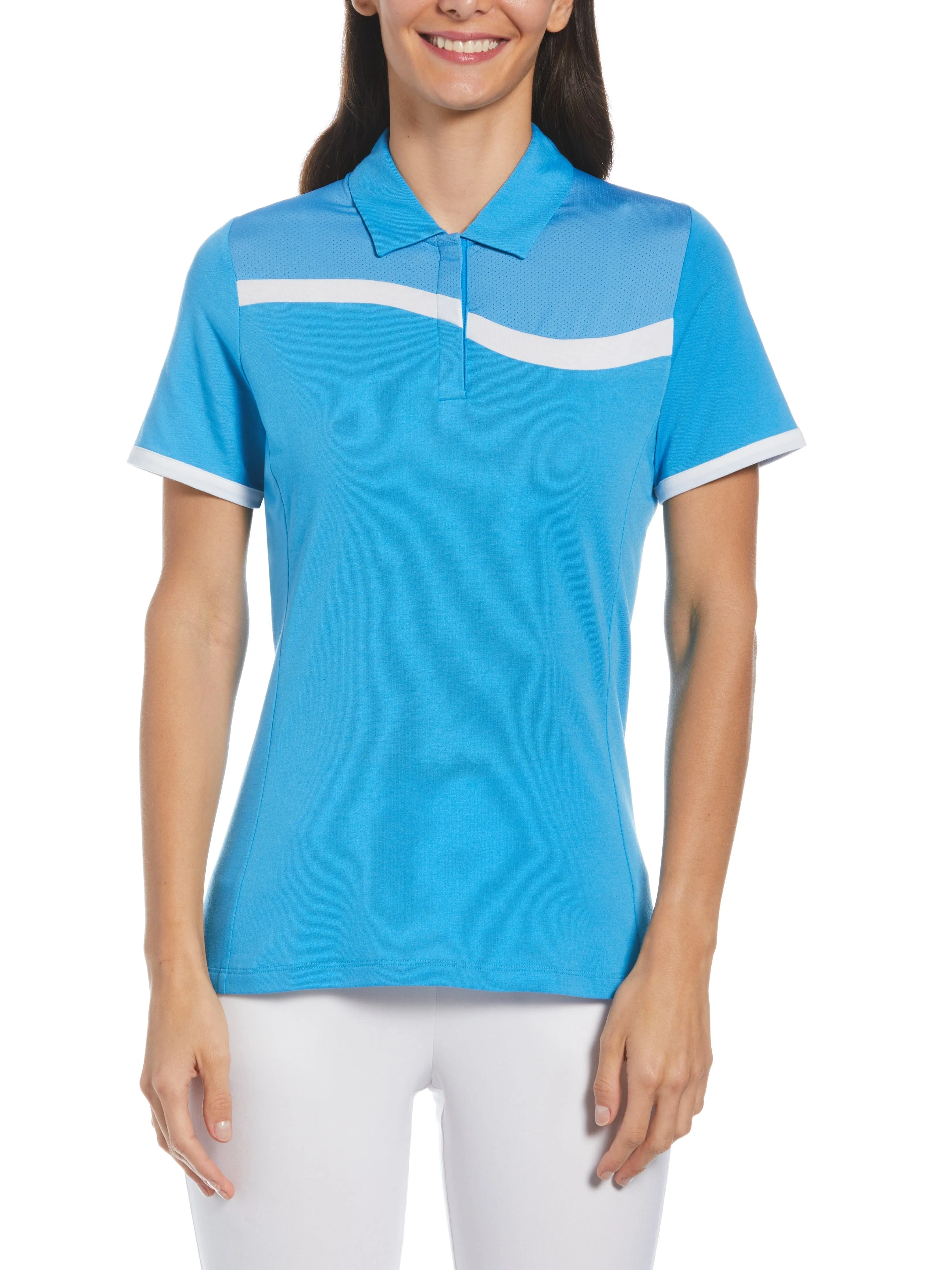 Womens Swing Tech Asymmetrical Color Block Golf Polo