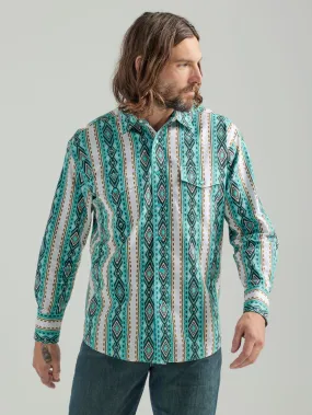 'Wrangler' Men's Checotah Print Western Snap Front - Turquoise