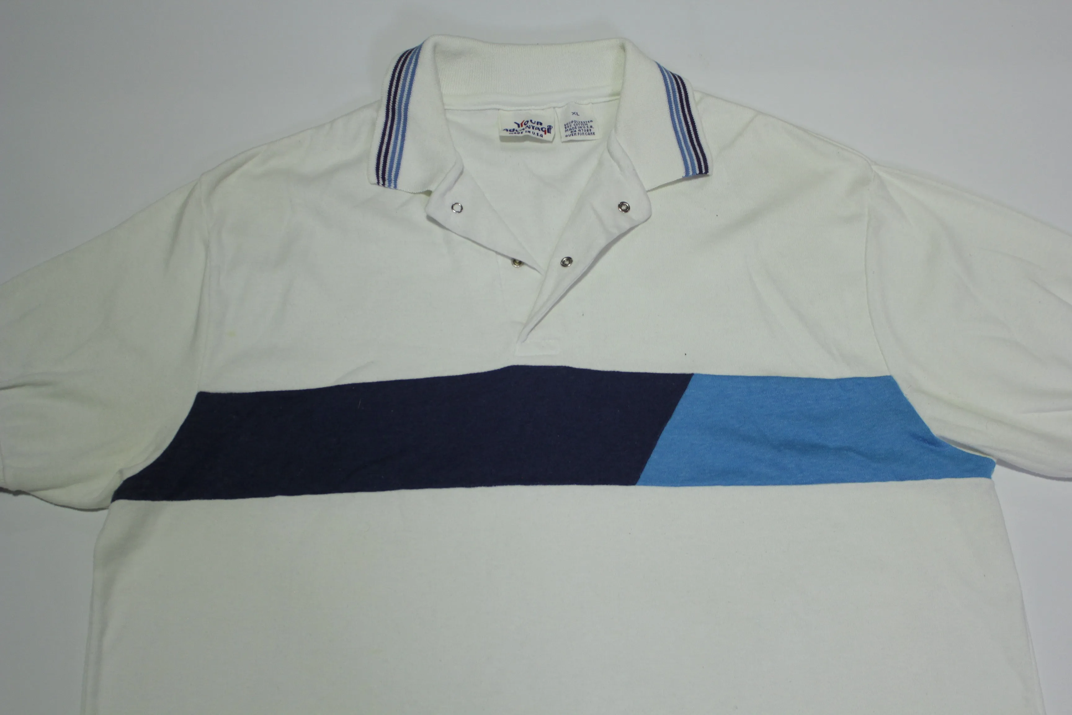 Your Advantage YA Vintage 80's Made in USA Striped Tennis Polo Shirt