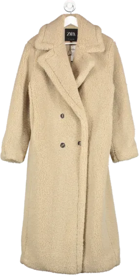 ZARA Beige Extra Long Faux Sherling Coat UK S